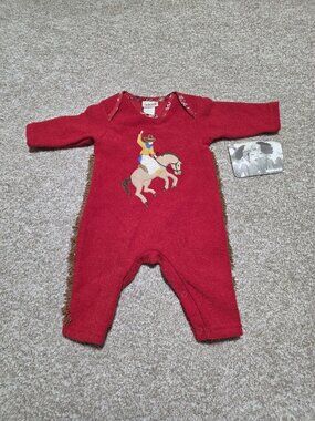 Vintage CachCach Red Cowboy Horse Fringe One Piece Infant Baby 6M USA